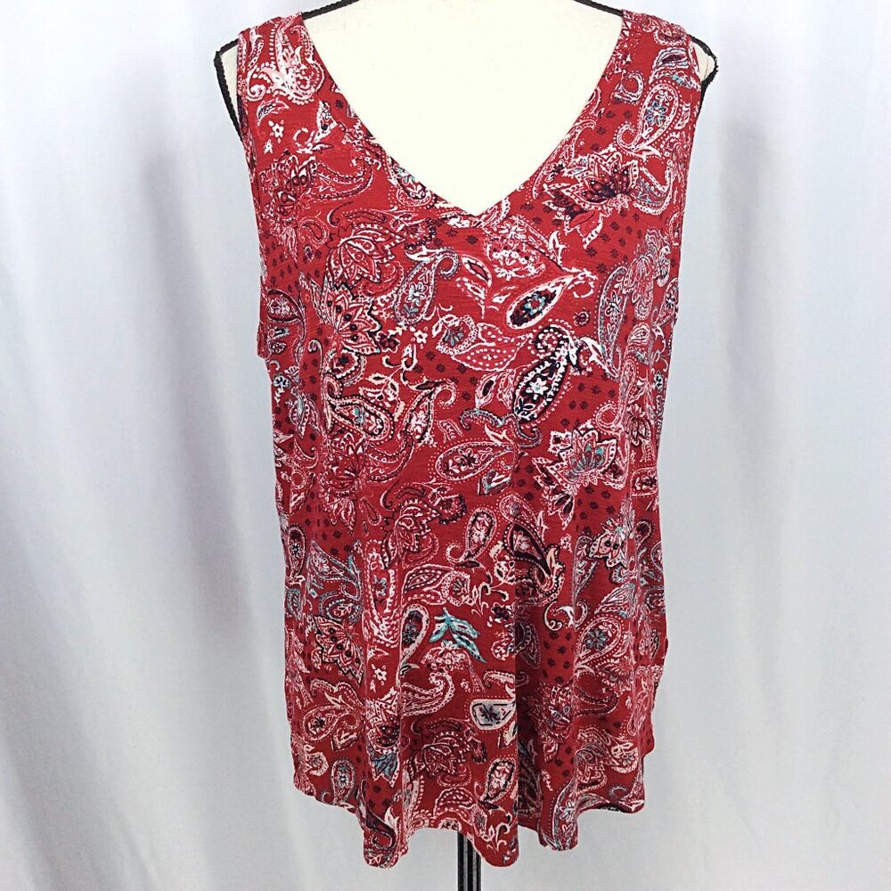 Maurices 24/7 Tank Top Womens Plus Size 0X Red White Blue Paisley Bandana V-Neck